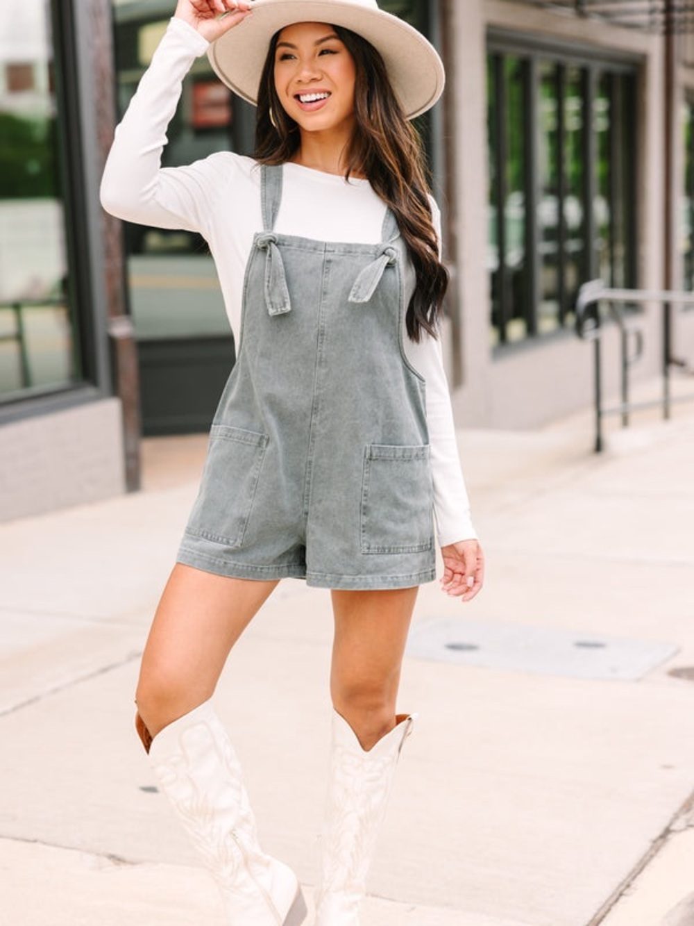 Zenana Washed Charcoal Knotted Strap Romper/Shortalls Size Small NWT